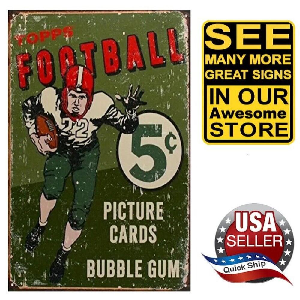 Metal Tin Sign • Topps Bubble Gum • 1956 Football Picture Trading Cards • 8x12in
